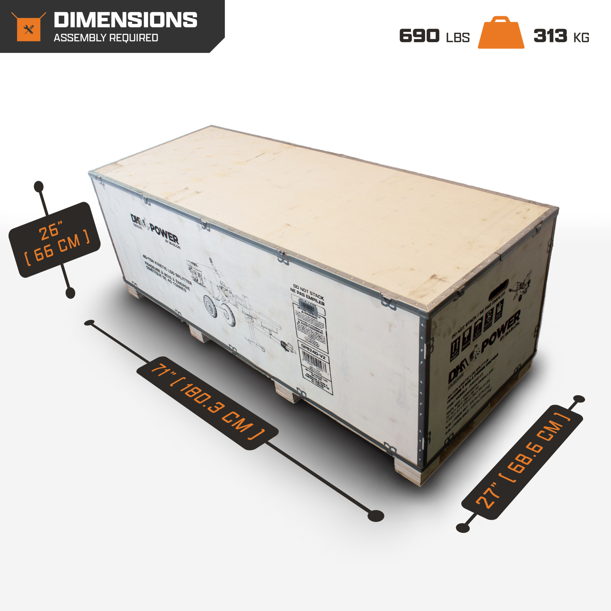 DK2 Power by Marlon kinetischer Holzspalter — 40 Tonnen, 7 PS, 212 cm³, Modell OPS240-V2 (Art.-Nr. 7086370)