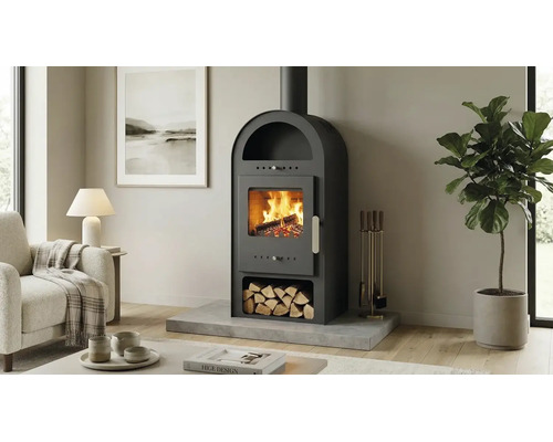 Holzofen Save Stahl schwarz 6 kW Mit Holzfach