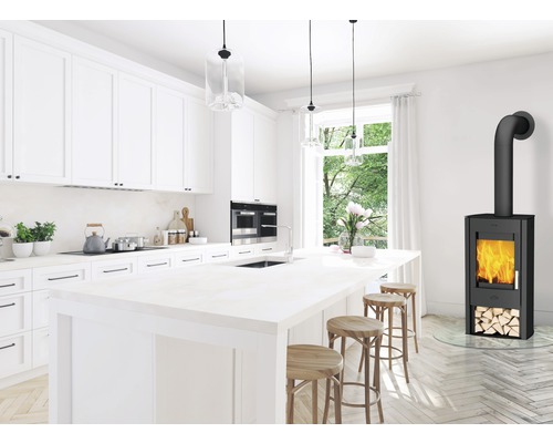 Kaminofen Fireplace Tuvalu Stahl schwarz 6,2 kW mit Holzfach