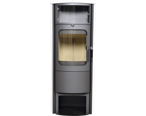 Kaminofen Hark Opera-B Grande Keramik creme-weiß 7 kW mit Holzfach und Wärmefach