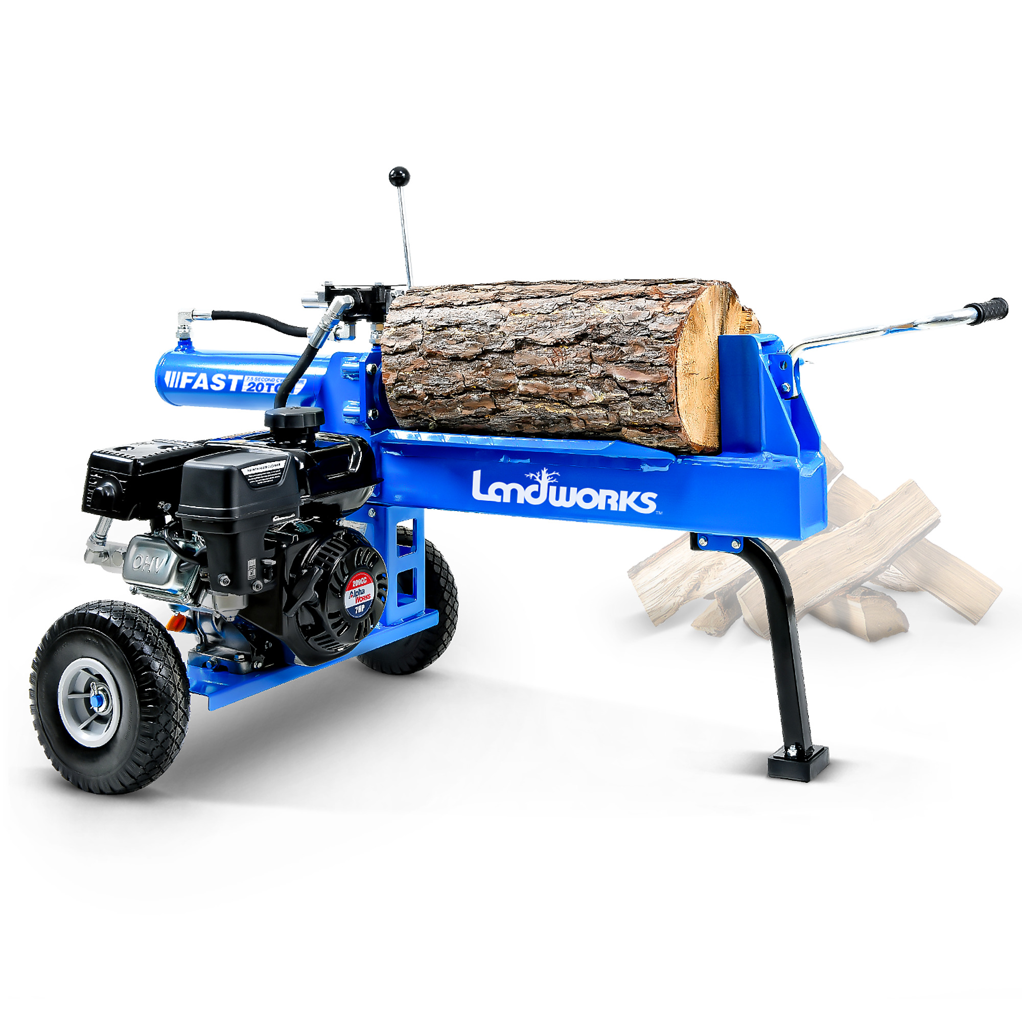 Landworks tragbarer Holzspalter — 20 Tonnen, 7 PS, schneller automatischer Rücklauf, 20 Zoll Länge, 16 Zoll Durchmesser, Modell TRI-GUO079 (Art.-Nr. 6691050)